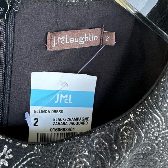 J. McLaughlin Dress Belinda Zahara Jacquard Black Champagne Size 2 NWT Event - Picture 8 of 9